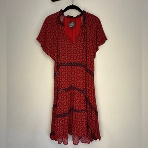Anthropologie Red Pattern Dress